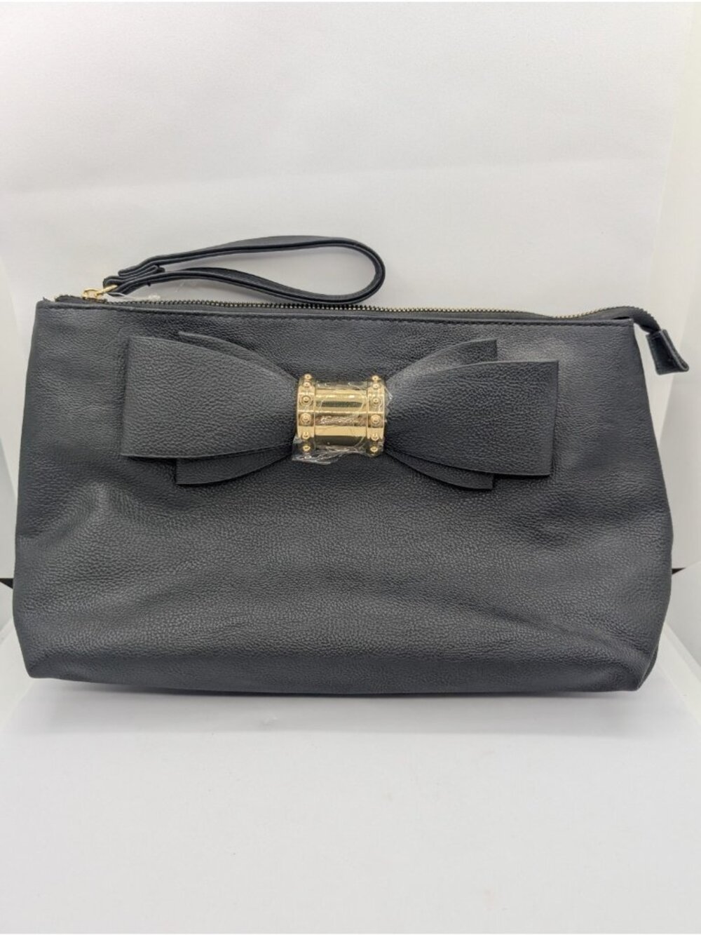 Betsey Johnson Black Pebble Faux Leather wristlet Clutch Bow Mall goth coquette
